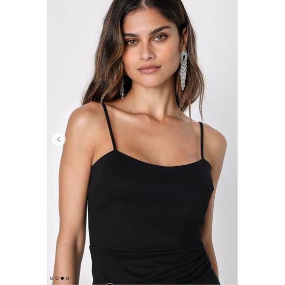 Lulus Spoonful of Sass Ruffled Bodycon Mini Dress Black Ponte Knit Size M - Picture 3 of 15